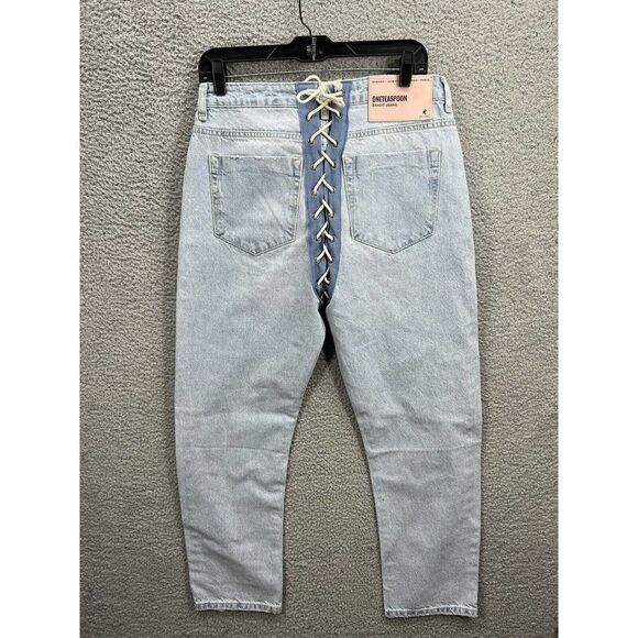 Free People BEST BLUE LACED BANDITS RELAXED JEANS Size 27 New - Picture 5 of 10